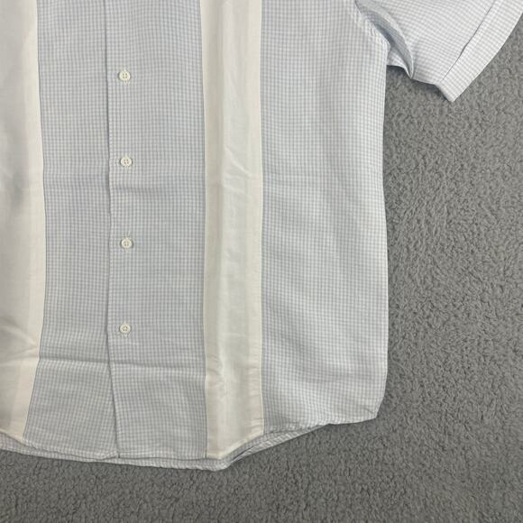 Centro Men's Large White Blue Striped Pattern Short Sleeve Button Up Shirt - Picture 7 of 16